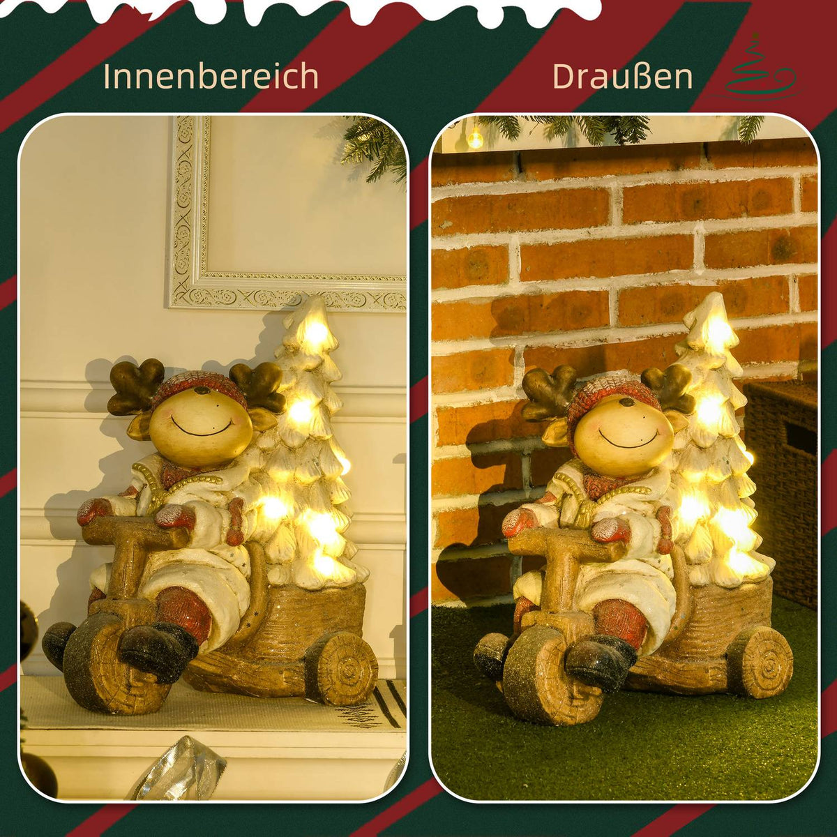 Christmas Decoration, Reindeer On Tricycle With Christmas Tree, 44Cm Christmas Decoration Figure, Christmas Figure With Led Light