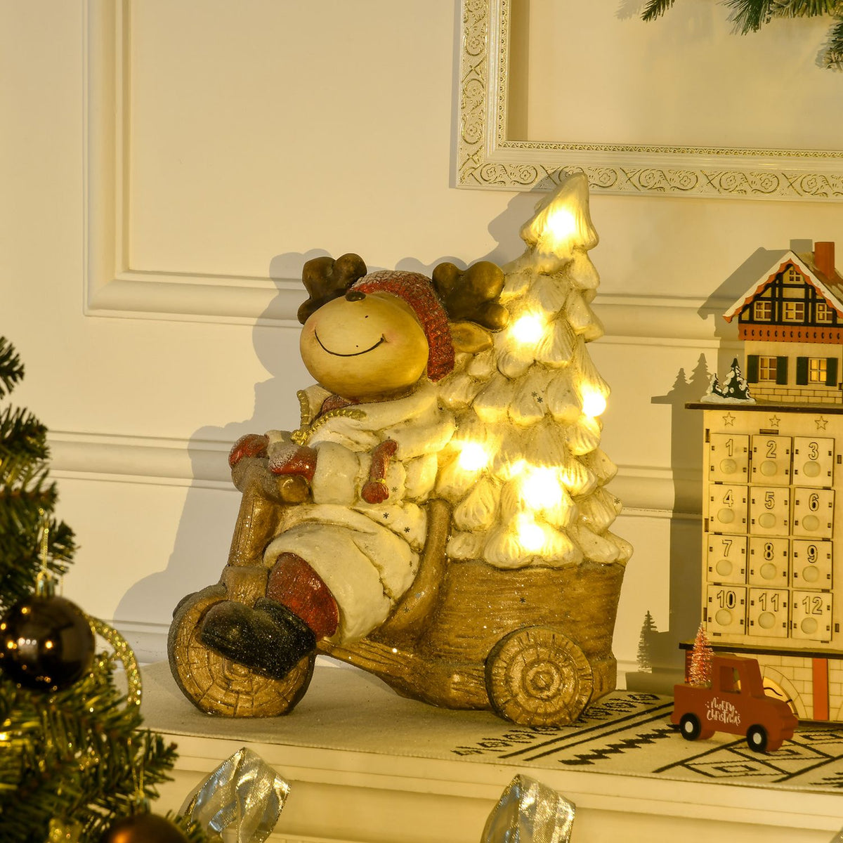 Christmas Decoration, Reindeer On Tricycle With Christmas Tree, 44Cm Christmas Decoration Figure, Christmas Figure With Led Light