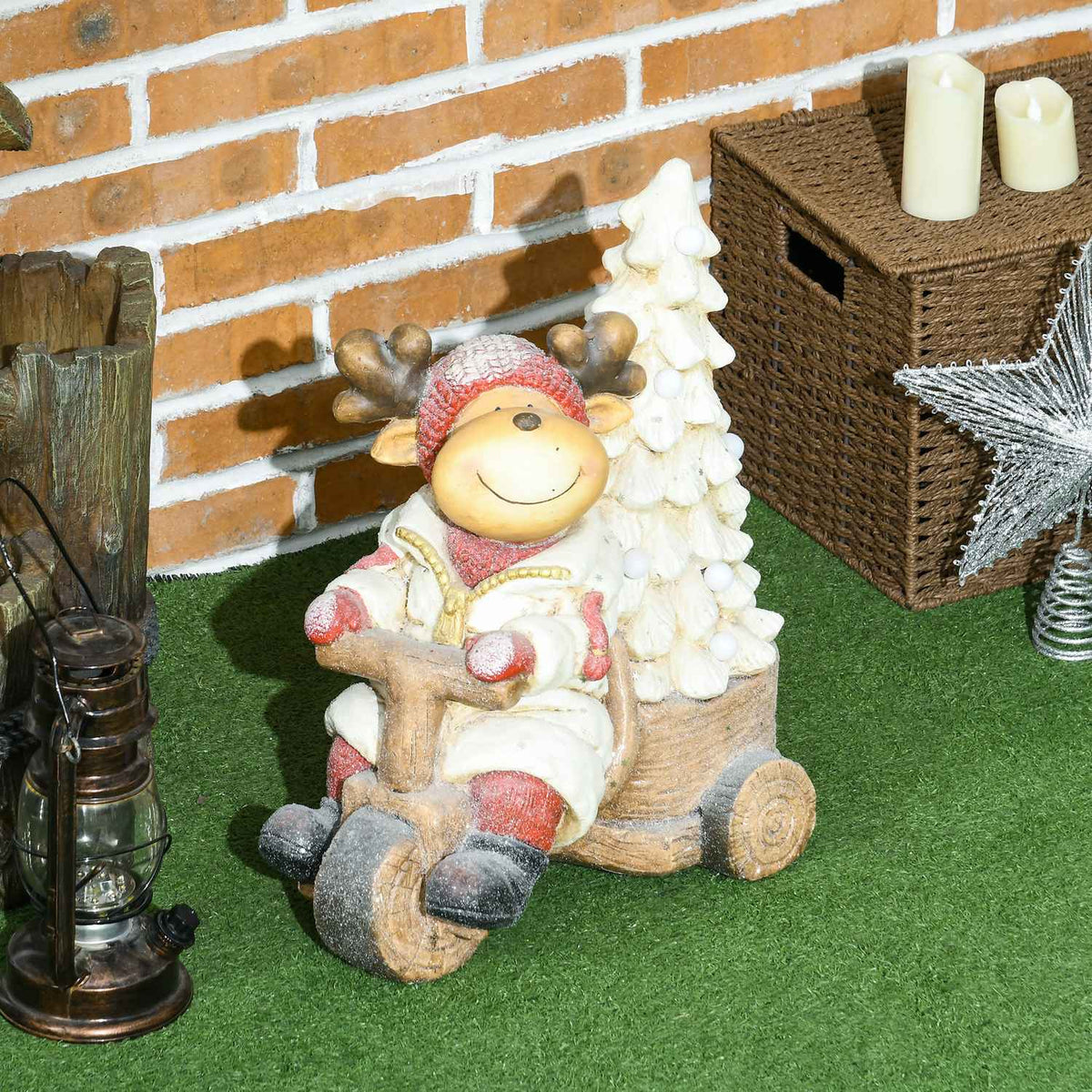 Christmas Decoration, Reindeer On Tricycle With Christmas Tree, 44Cm Christmas Decoration Figure, Christmas Figure With Led Light