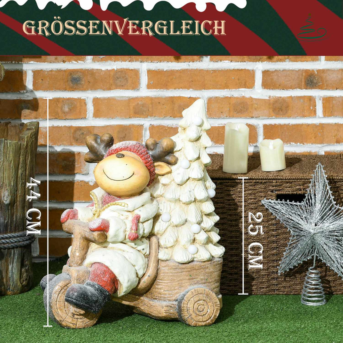 Christmas Decoration, Reindeer On Tricycle With Christmas Tree, 44Cm Christmas Decoration Figure, Christmas Figure With Led Light