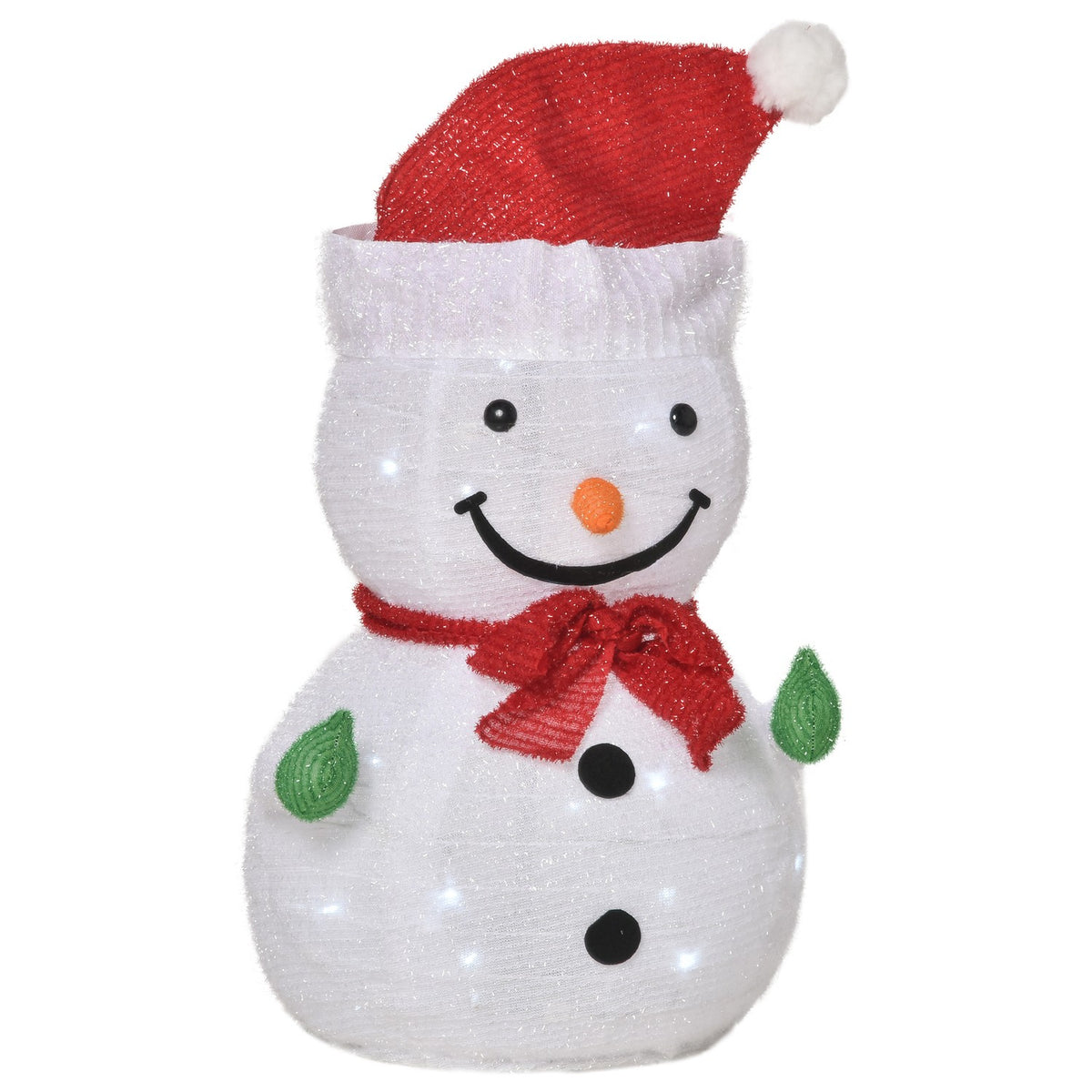 Christmas Decoration Snowman With Led Lights Model Garden Yard Decoration Foldable Weatherproof Polyester Green+Red+White Ø30 X 51 Cm
