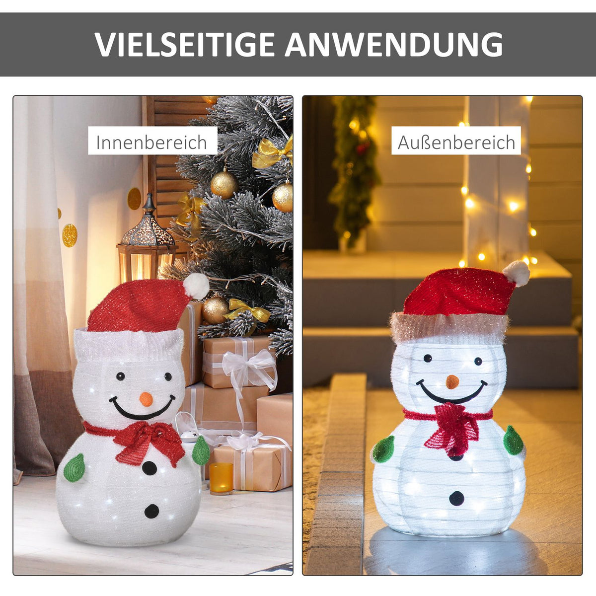 Christmas Decoration Snowman With Led Lights Model Garden Yard Decoration Foldable Weatherproof Polyester Green+Red+White Ø30 X 51 Cm