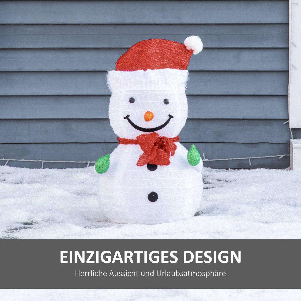 Christmas Decoration Snowman With Led Lights Model Garden Yard Decoration Foldable Weatherproof Polyester Green+Red+White Ø30 X 51 Cm