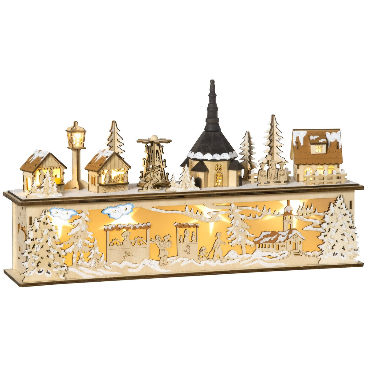 Christmas Decoration Snowy Christmas Village With 10 Leds Winter Landscape Illuminated Window Decoration Table Decoration Natural 45 X 10 X 25 Cm