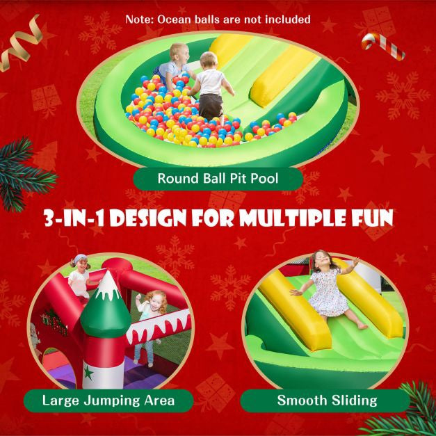 Christmas Inflatable Bounce House With Slide, Ball Pit For 3 Kids