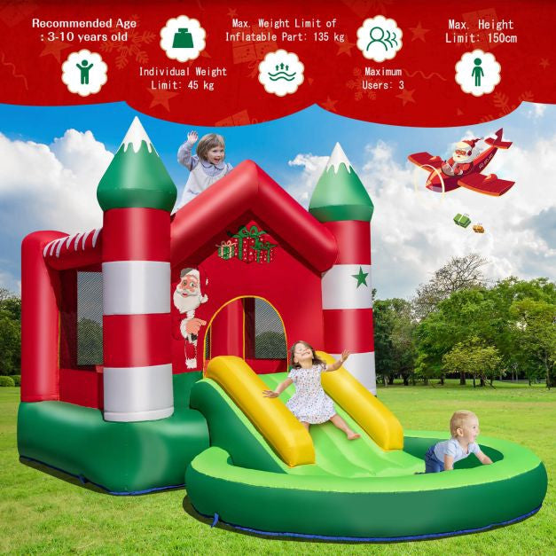 Christmas Inflatable Bounce House With Slide, Ball Pit For 3 Kids