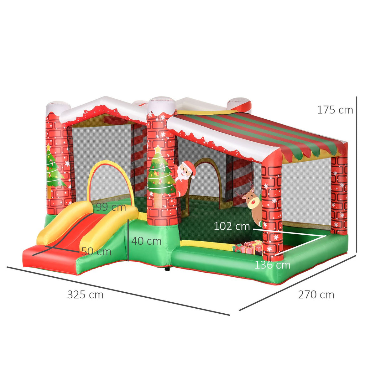 Christmas Inflatable Bouncy Castle Play Castle Trampoline Small Slide Ball Pit For 3 Children With Blower For 3-8 Years Red + Green