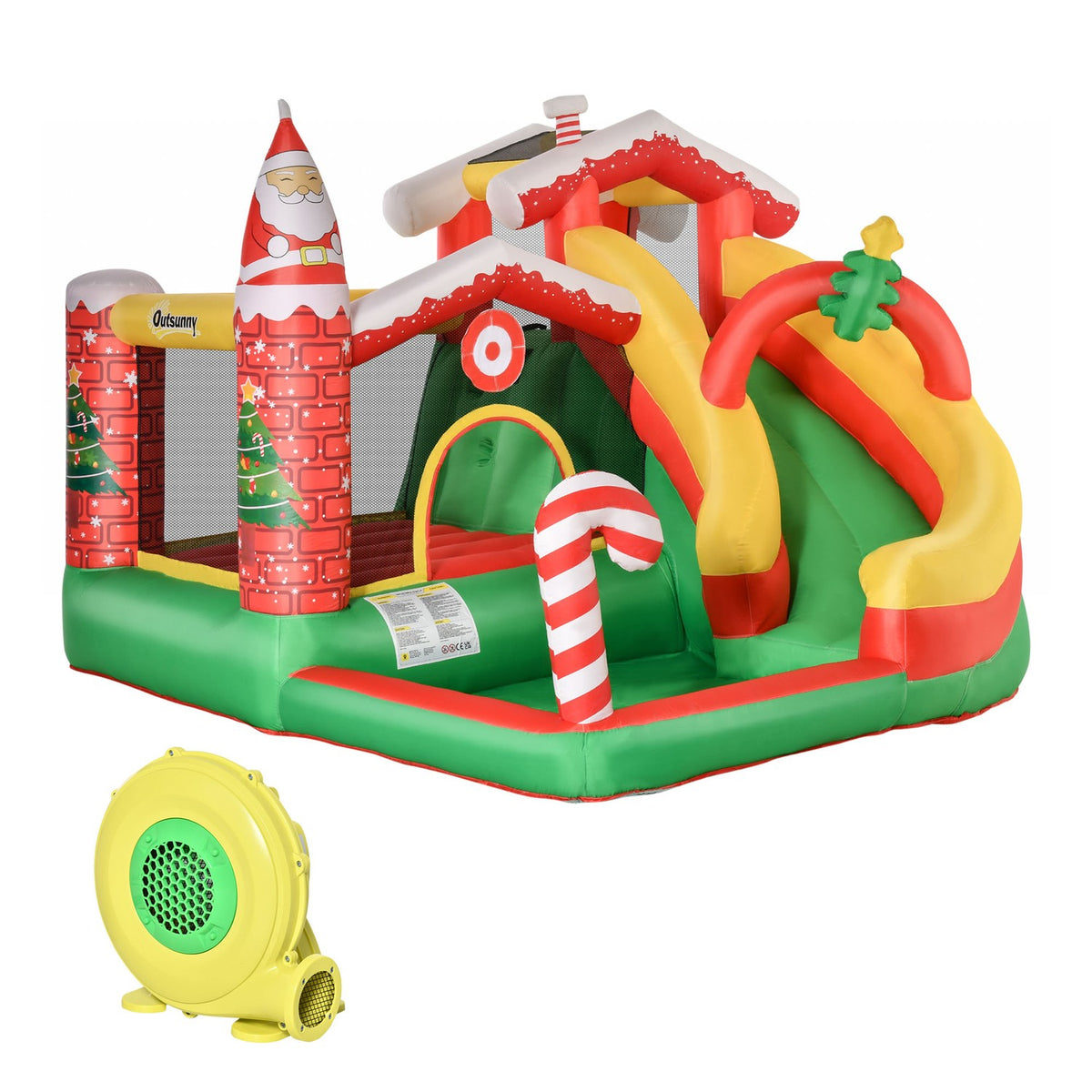 Christmas Inflatable Bouncy Castle Play Castle With Slide Ball Pit For 3 Children With Blower For 3-8 Years Red + Green + White 290 X 280 X 220 Cm