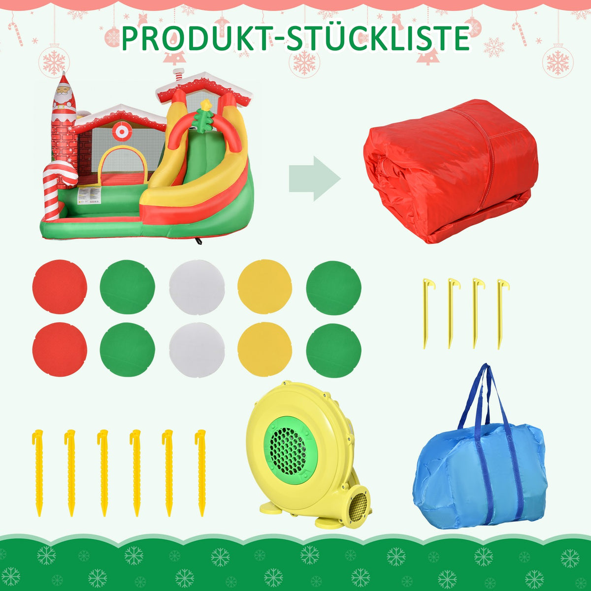 Christmas Inflatable Bouncy Castle Play Castle With Slide Ball Pit For 3 Children With Blower For 3-8 Years Red + Green + White 290 X 280 X 220 Cm