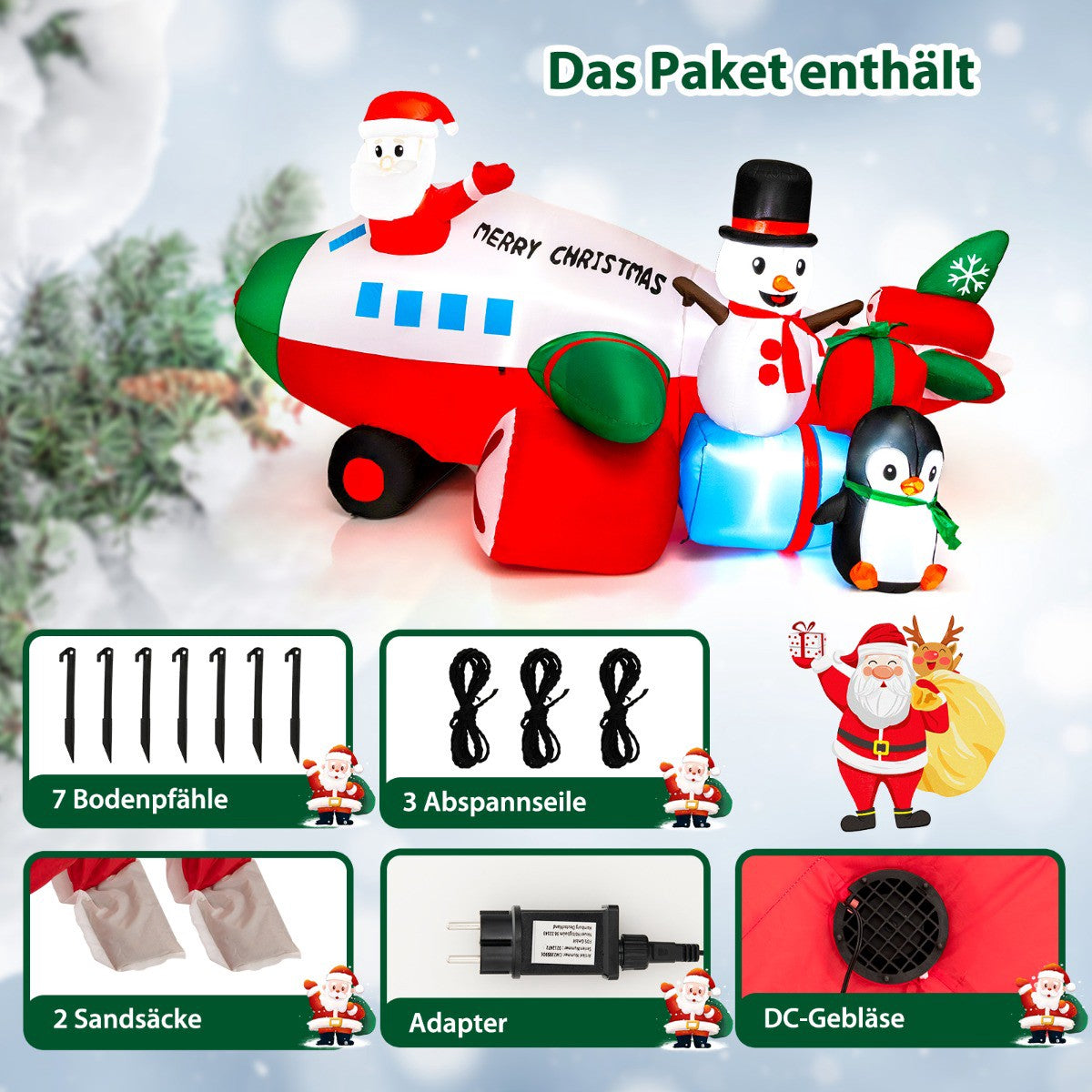 Christmas Inflatable Santa Helicopter With LEDs, 280 cm