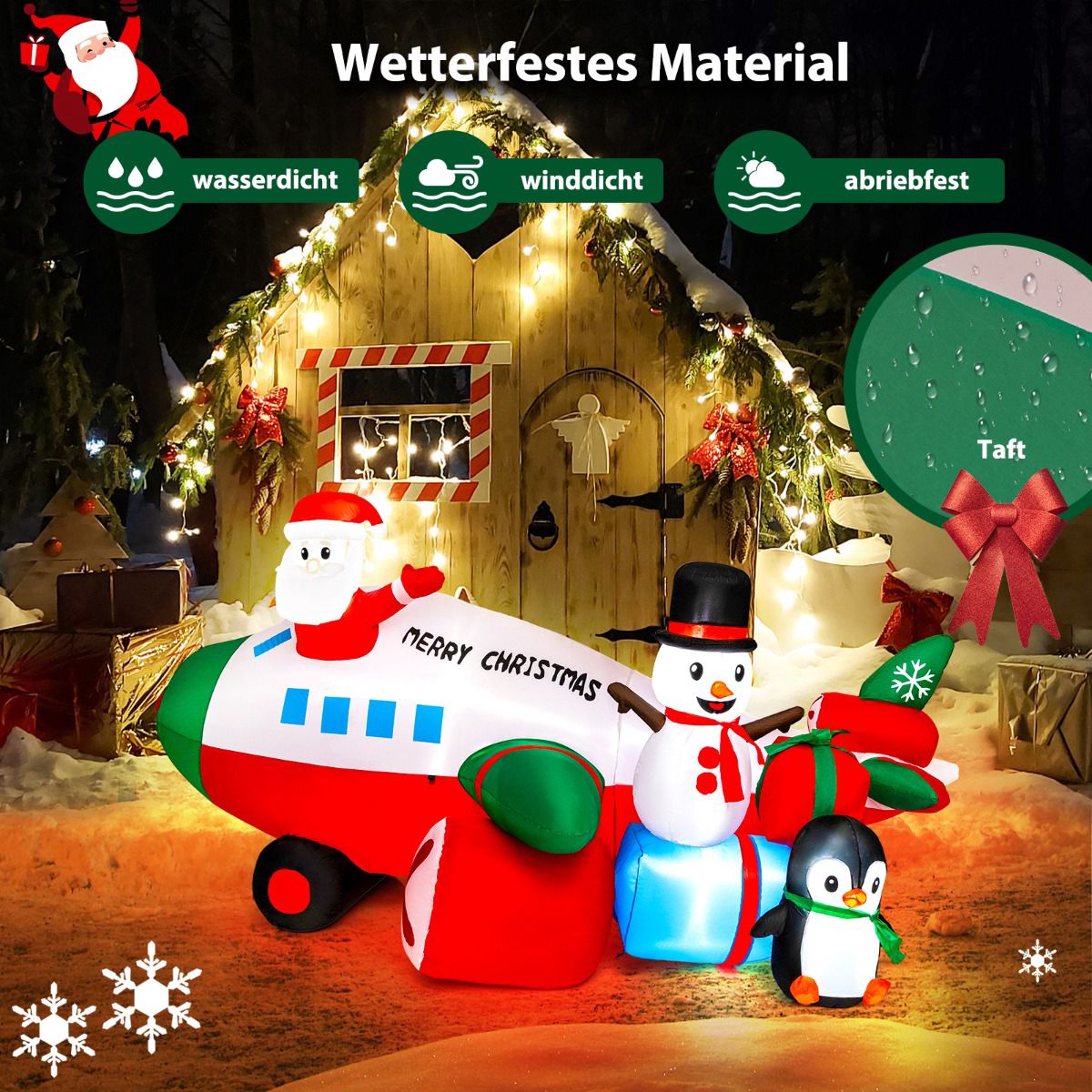 Christmas Inflatable Santa Helicopter With LEDs, 280 cm