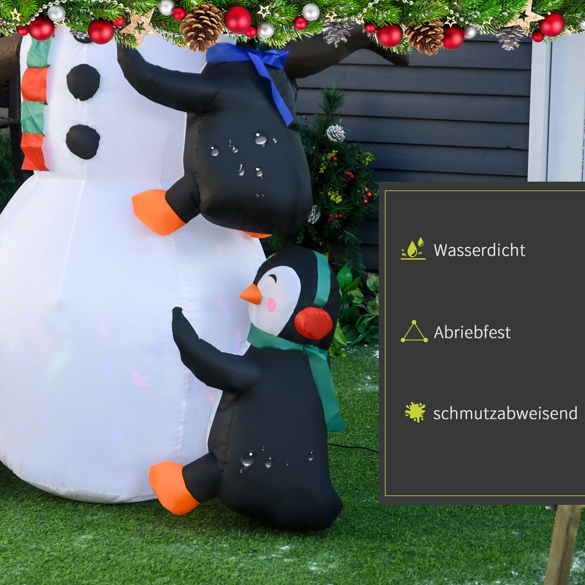 Christmas Inflatable Snowman With 3 Penguins Leds Polyester 140 X 70 X 180 Cm