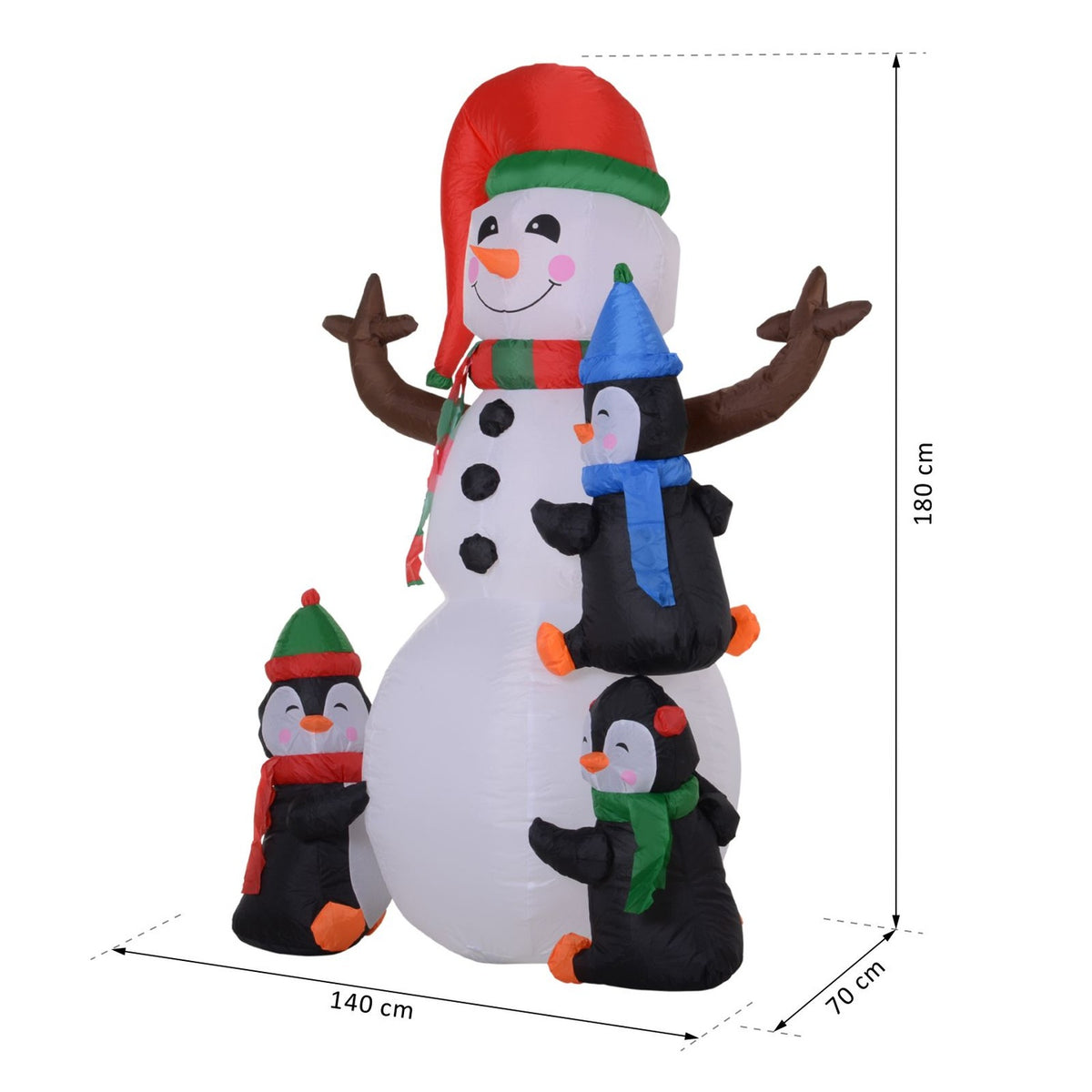 Christmas Inflatable Snowman With 3 Penguins Leds Polyester 140 X 70 X 180 Cm