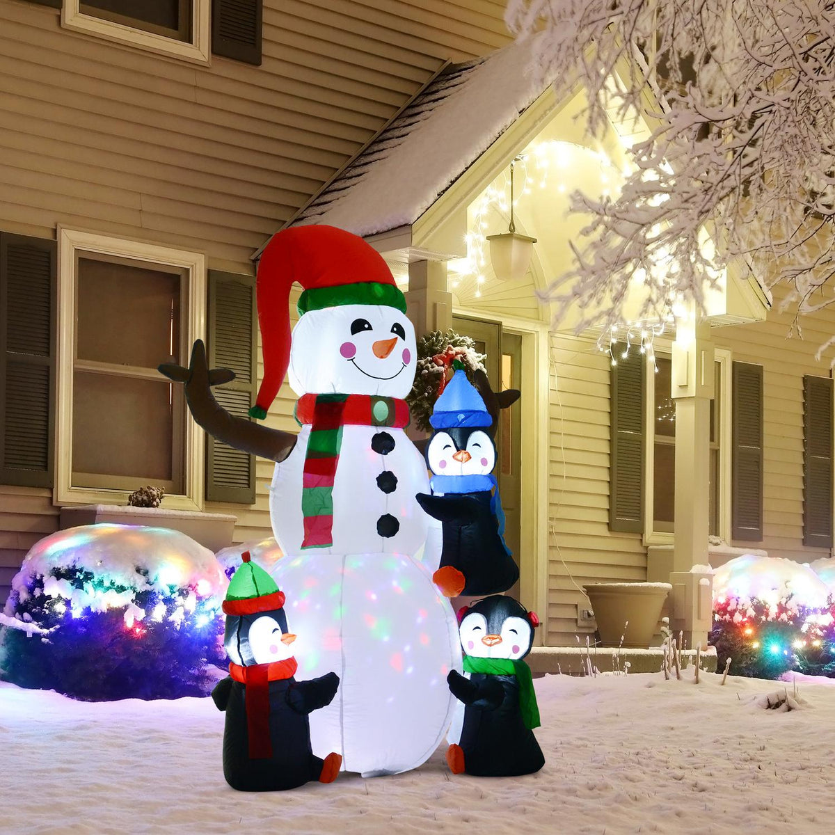 Christmas Inflatable Snowman With 3 Penguins Leds Polyester 140 X 70 X 180 Cm