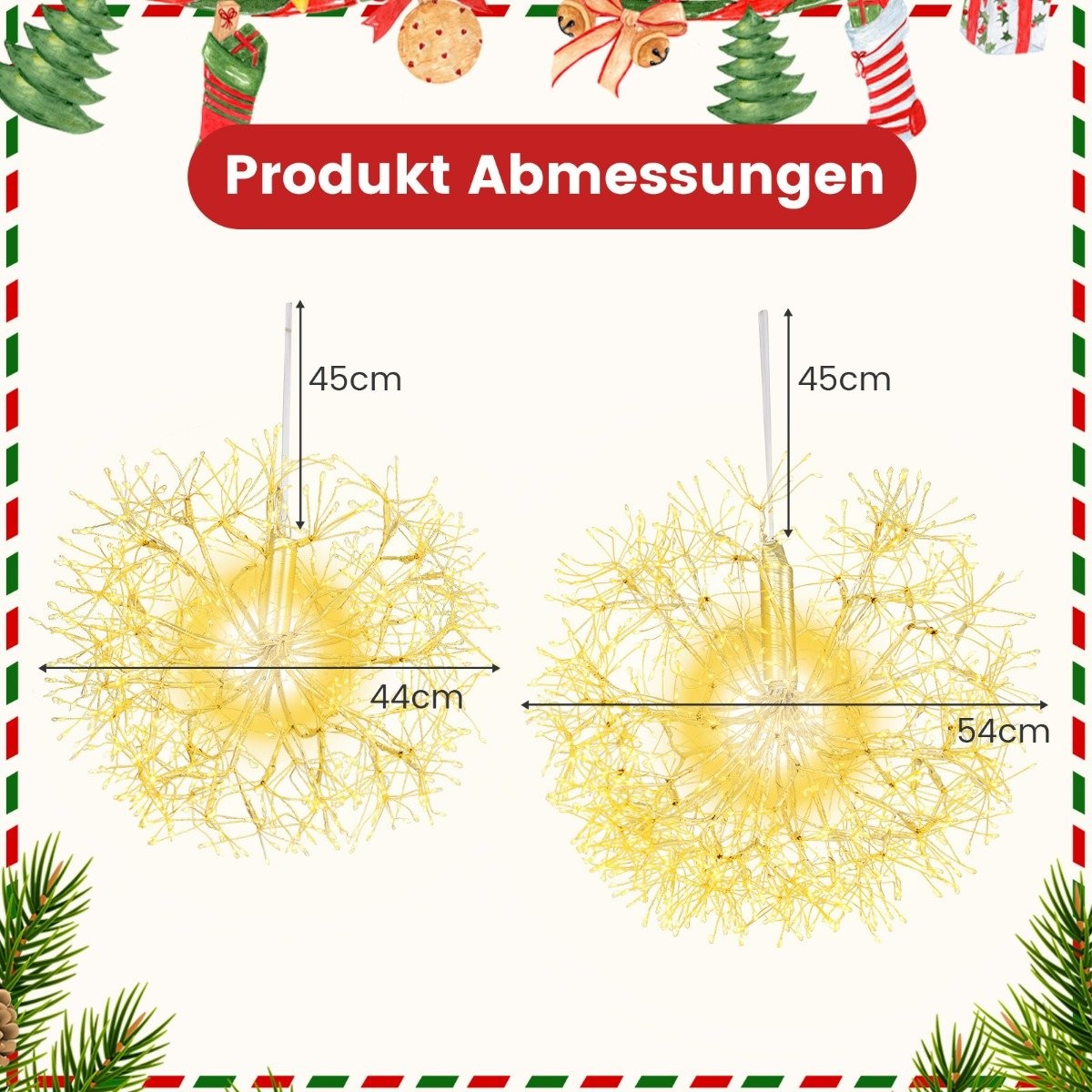 Christmas Light Ball Pack of 2 LED Balls for Hanging Christmas Lights for Outside and Inside Gold