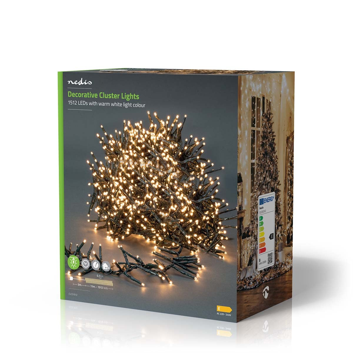Christmas Lights | Cluster | 1512 LED's | Warm White | 11.00 m | Light effects: 7 | Indoor & Outdoor | Mains Powered