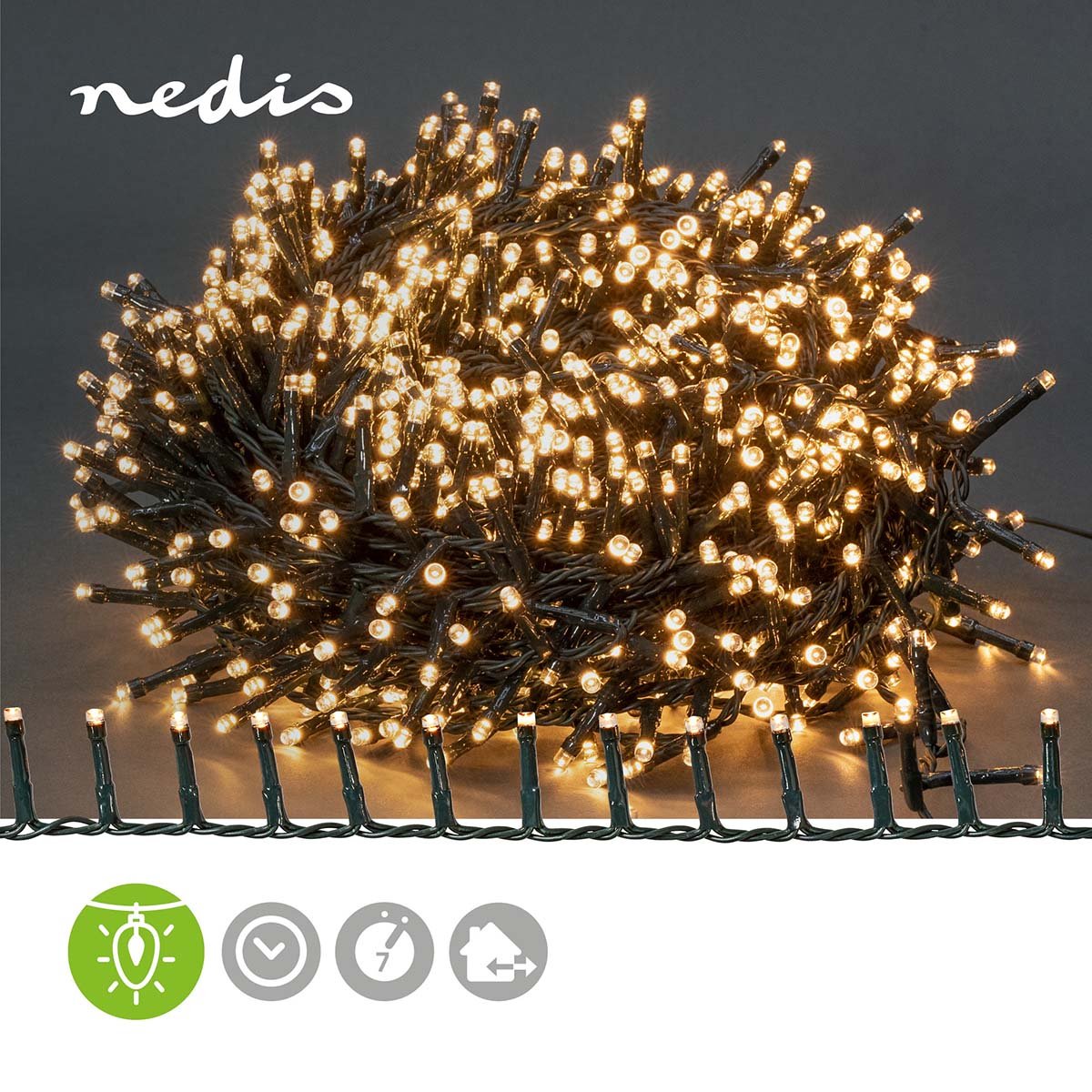 Christmas Lights | Compact cluster | 1800 LED's | Warm White | 36.00 m | Light effects: 7 | Indoor & Outdoor | Mains Powered
