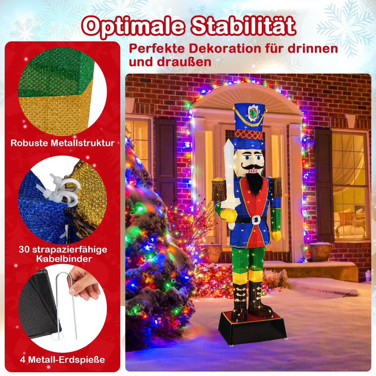 Christmas Nutcracker Set, 184 cm, LED Lit, Outdoor Decor