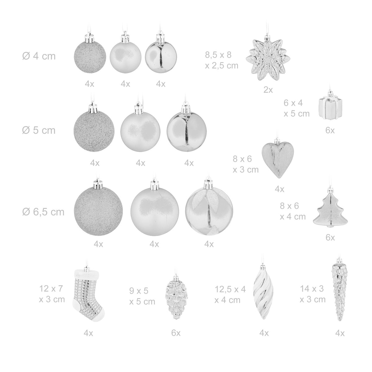 Christmas Ornaments Set, 72 Pieces – Baubles & Decorations