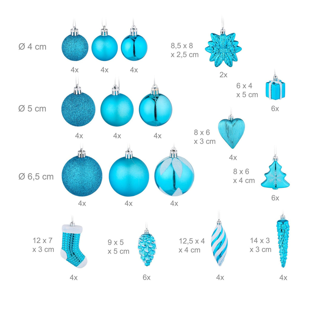 Christmas Ornaments Set, 72 Pieces – Baubles & Decorations