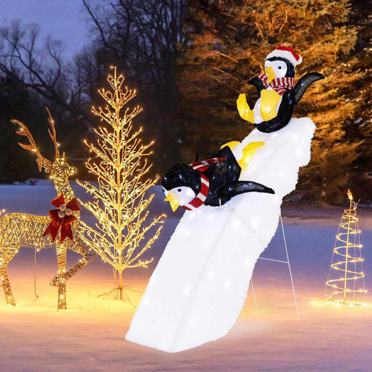 Christmas Penguin Slide Decoration, 130 LED, 120 cm
