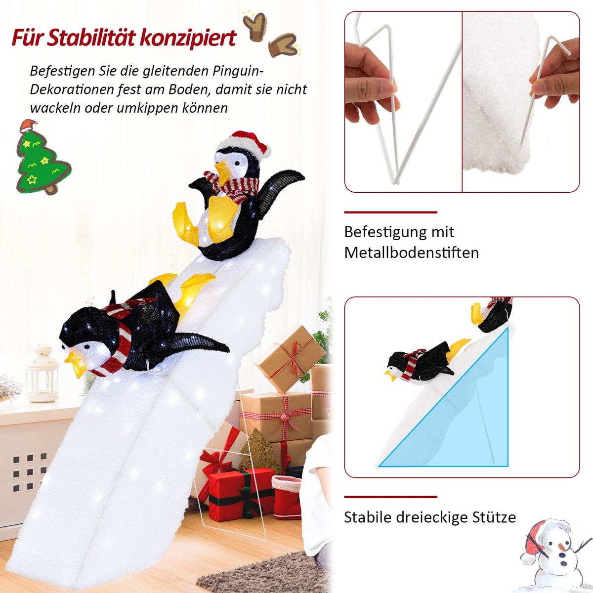 Christmas Penguin Slide Decoration, 130 LED, 120 cm