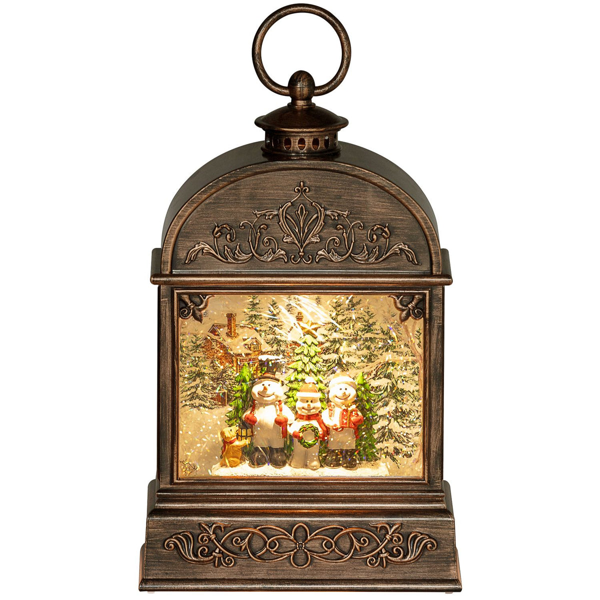 Christmas Snow Globe Lantern with Light Music Christmas Decoration with Swirling Glitter for Christmas Party Gift Bronze