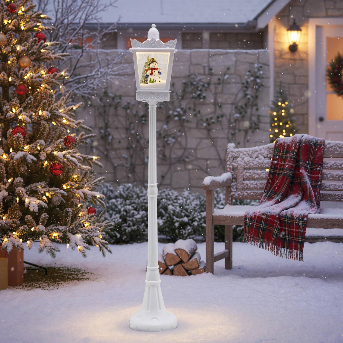 Christmas Street Lamp 185 cm, Warm White LED, Snowfall
