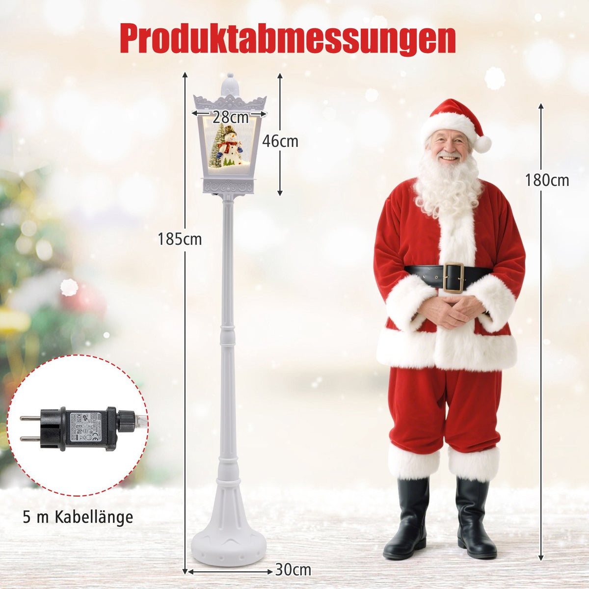 Christmas Street Lamp 185 cm, Warm White LED, Snowfall