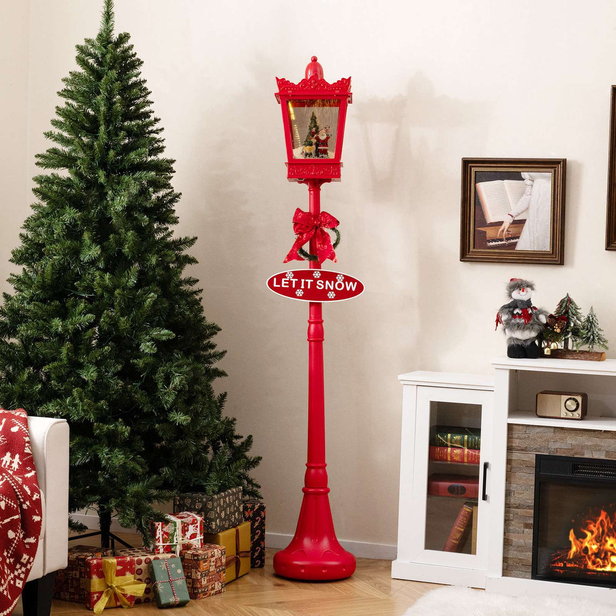 Christmas Street Lantern 185 cm, LED Snowfall, Music