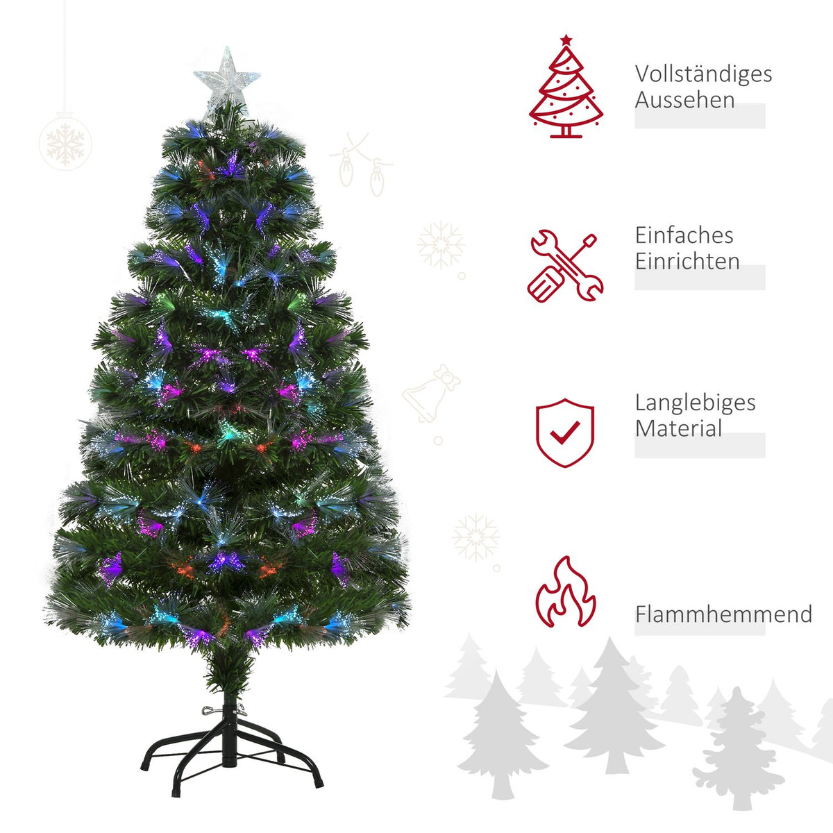 Christmas Tree 1.2 M Artificial Fir Tree 130 Branches Metal Base Pvc Multicolored Light Effects Ø66 X 120H Cm