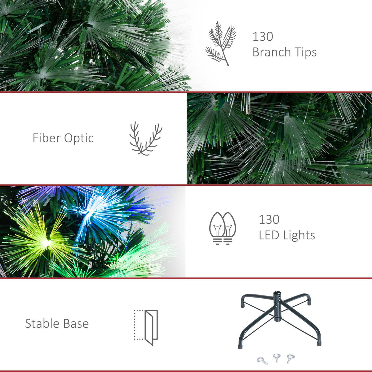 Christmas Tree 1.2 M Artificial Fir Tree 130 Branches Metal Base Pvc Multicolored Light Effects Ø66 X 120H Cm