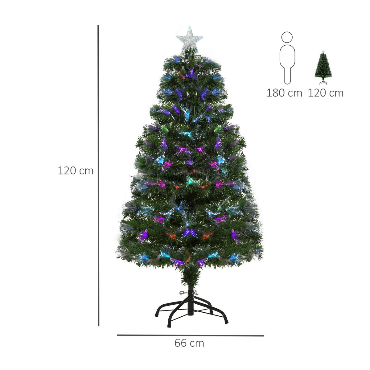 Christmas Tree 1.2 M Artificial Fir Tree 130 Branches Metal Base Pvc Multicolored Light Effects Ø66 X 120H Cm