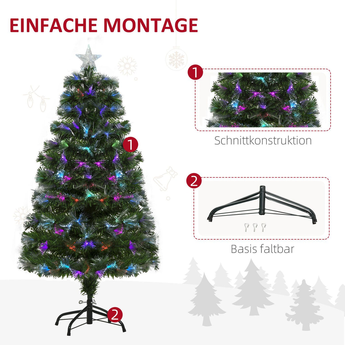 Christmas Tree 1.2 M Artificial Fir Tree 130 Branches Metal Base Pvc Multicolored Light Effects Ø66 X 120H Cm