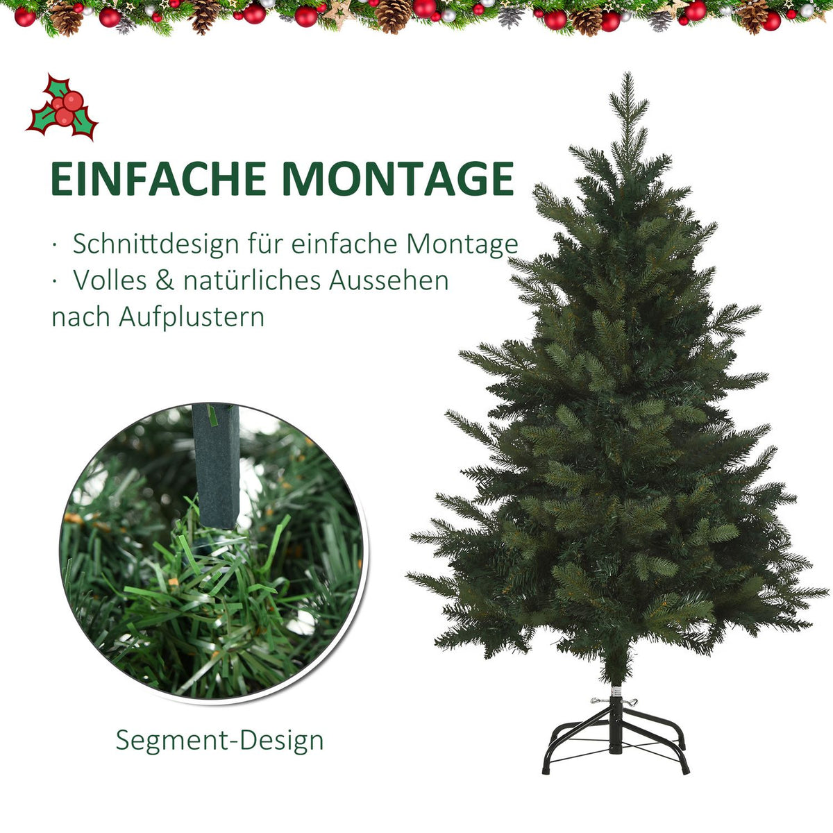 Christmas Tree 1.2 M Artificial Fir Tree 657 Branches Metal Base Pvc Green Ø85 X 120H Cm