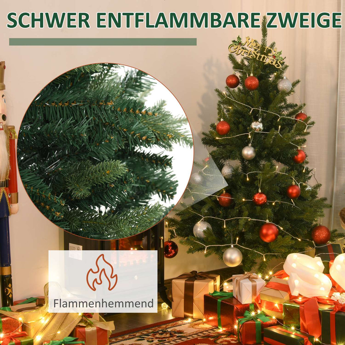 Christmas Tree 1.2 M Artificial Fir Tree 657 Branches Metal Base Pvc Green Ø85 X 120H Cm