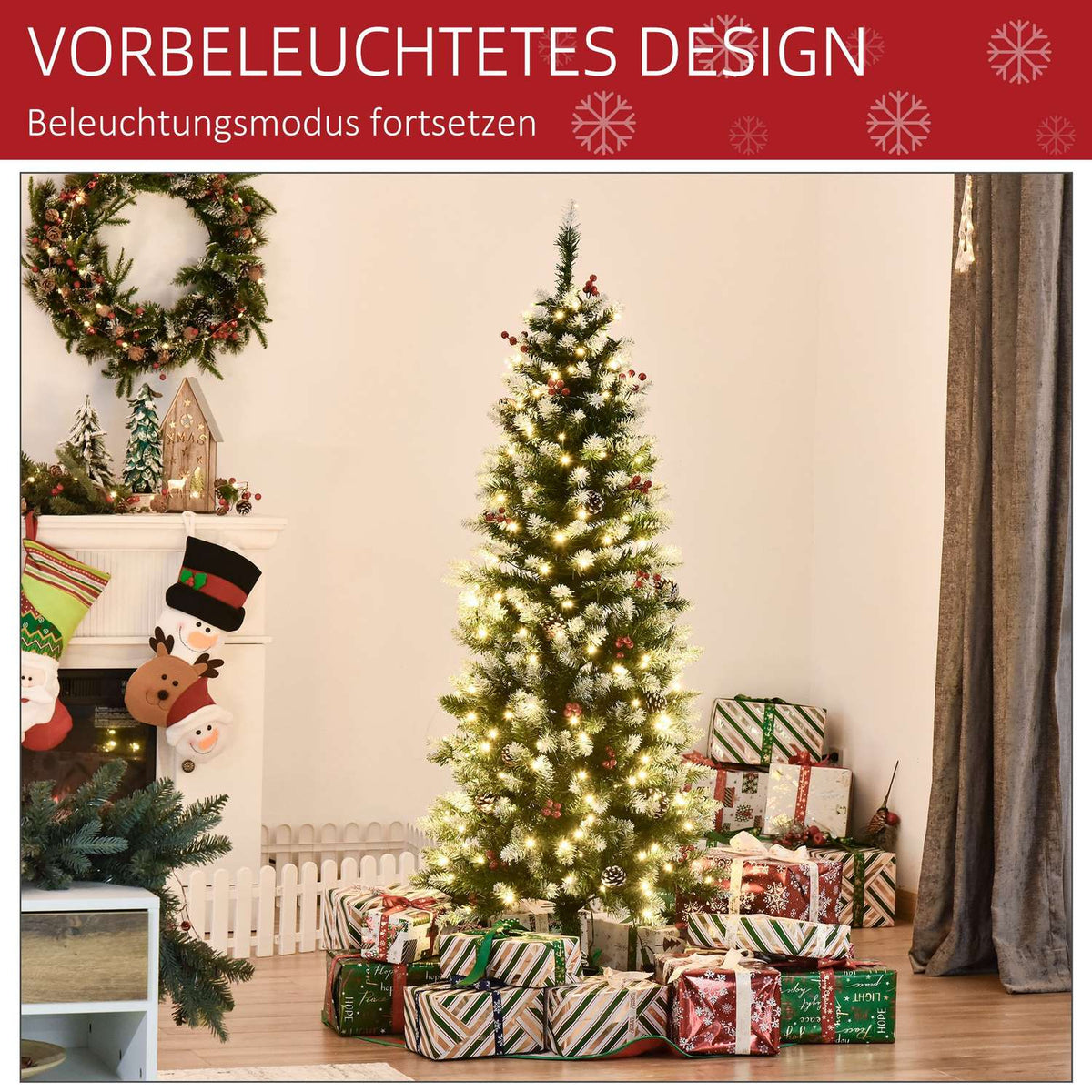Christmas Tree 1.5 M Christmas Tree With 25 Red Berries Pine Cones Led Lights Artificial Fir 408 Branches Pvc Steel Green + White Ø53 X 150 Cm