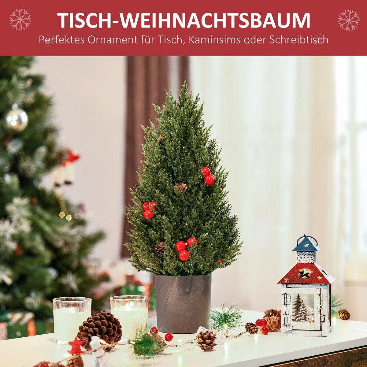 Christmas Tree 50 Cm Christmas Tree Cypress Christmas Tree With 7 Red Berries And 6 Pine Cones Artificial Fir Pvc Pe Green