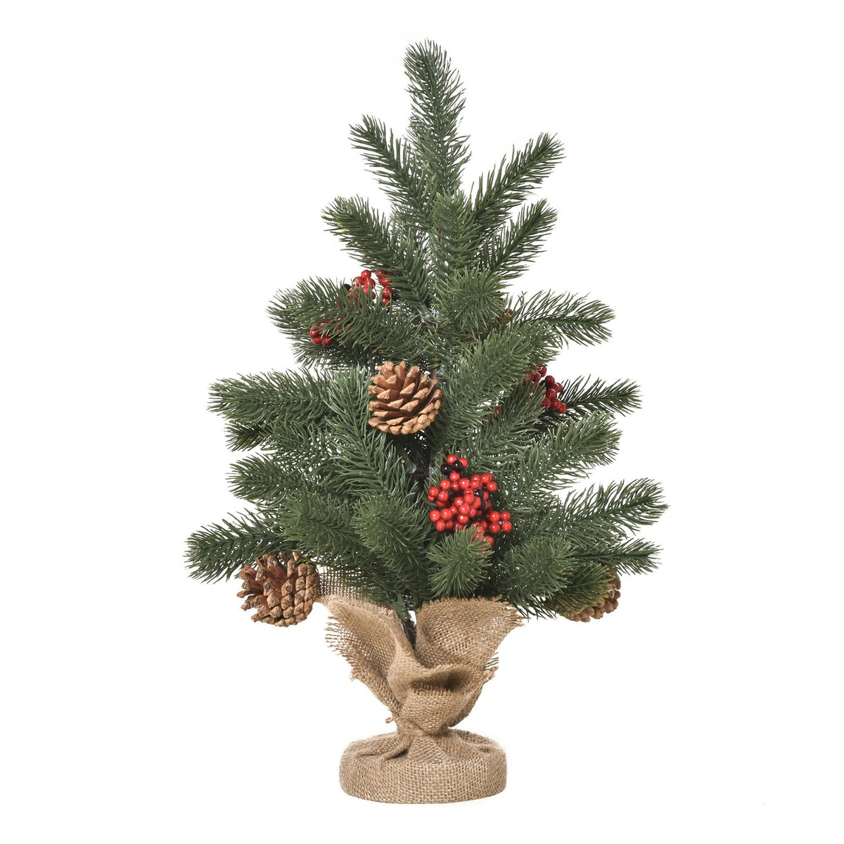 Christmas Tree 50 Cm With 4 Red Berries And 4 Pine Cones Artificial Fir 55 Branches Stable And Durable Base Pe Cement Burlap Ø28 X 50 Cm