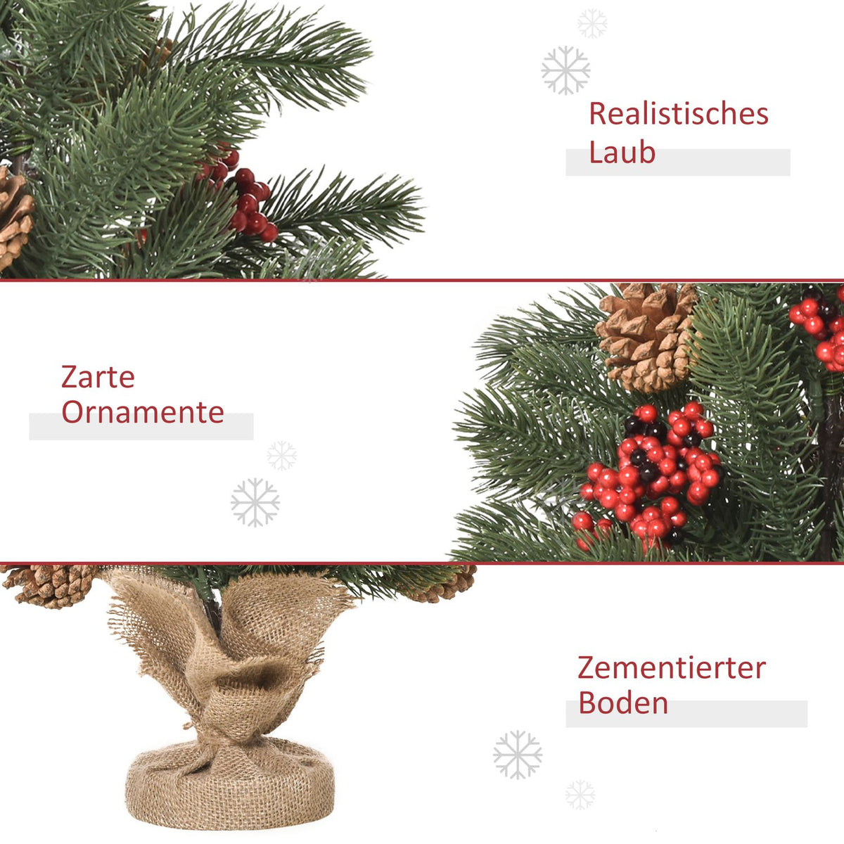 Christmas Tree 50 Cm With 4 Red Berries And 4 Pine Cones Artificial Fir 55 Branches Stable And Durable Base Pe Cement Burlap Ø28 X 50 Cm