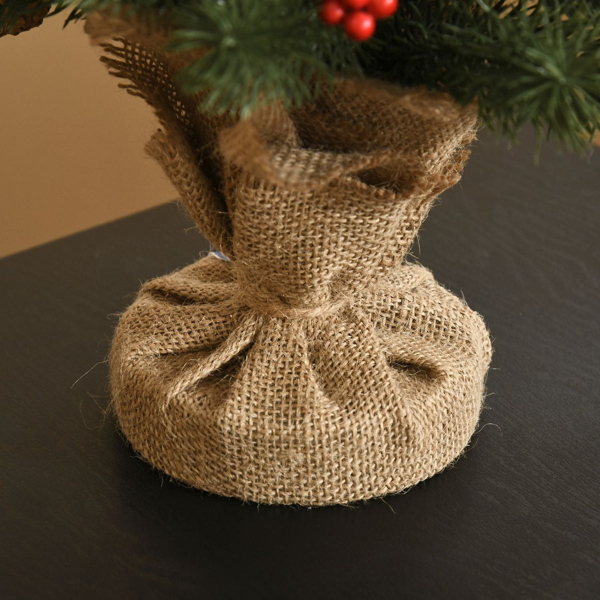 Christmas Tree 50 Cm With 4 Red Berries And 4 Pine Cones Artificial Fir 55 Branches Stable And Durable Base Pe Cement Burlap Ø28 X 50 Cm