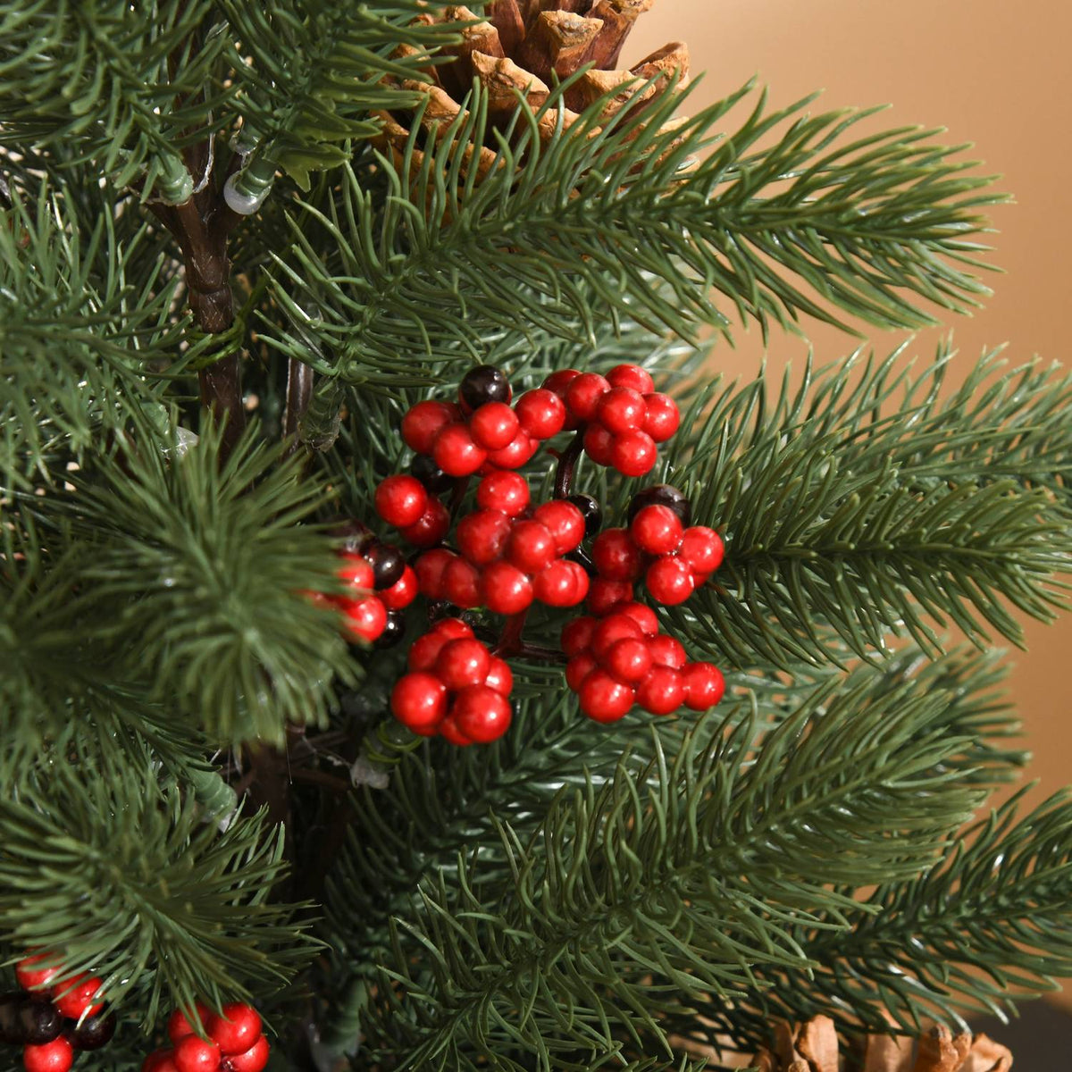 Christmas Tree 50 Cm With 4 Red Berries And 4 Pine Cones Artificial Fir 55 Branches Stable And Durable Base Pe Cement Burlap Ø28 X 50 Cm
