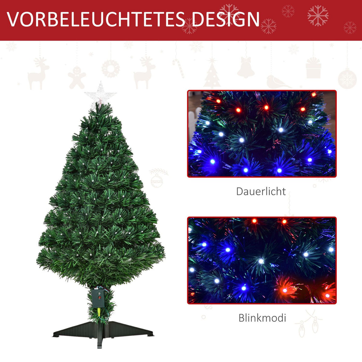 Christmas Tree 90 Leds Star Green Ø48 X H90 Cm