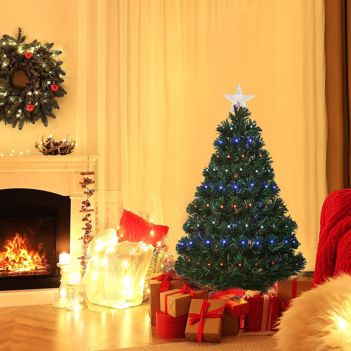 Christmas Tree 90 Leds Star Green Ø48 X H90 Cm