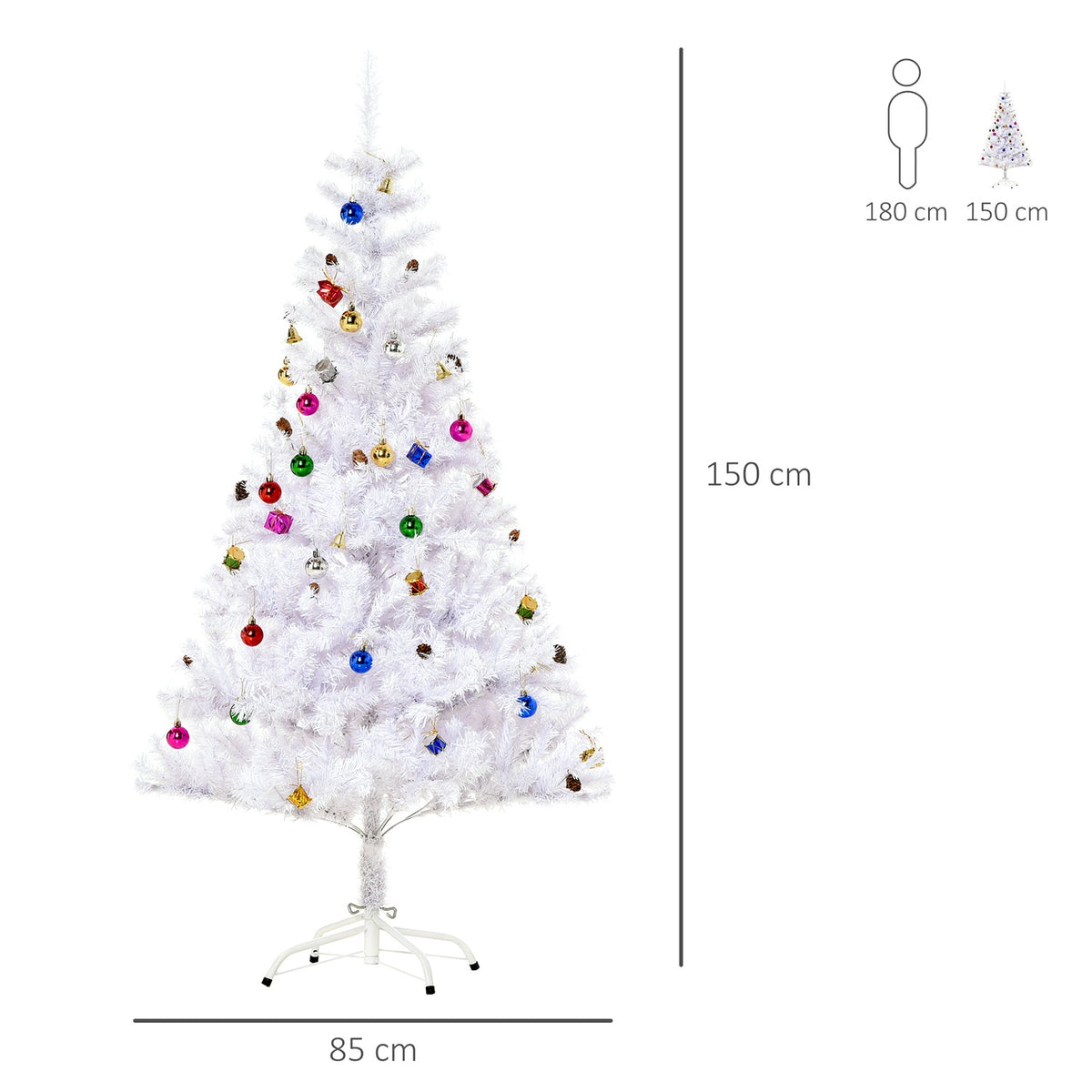 Christmas Tree Artificial Christmas Tree 150Cm With Stand Including Decoration (150Cm, White/Christmas Tree)