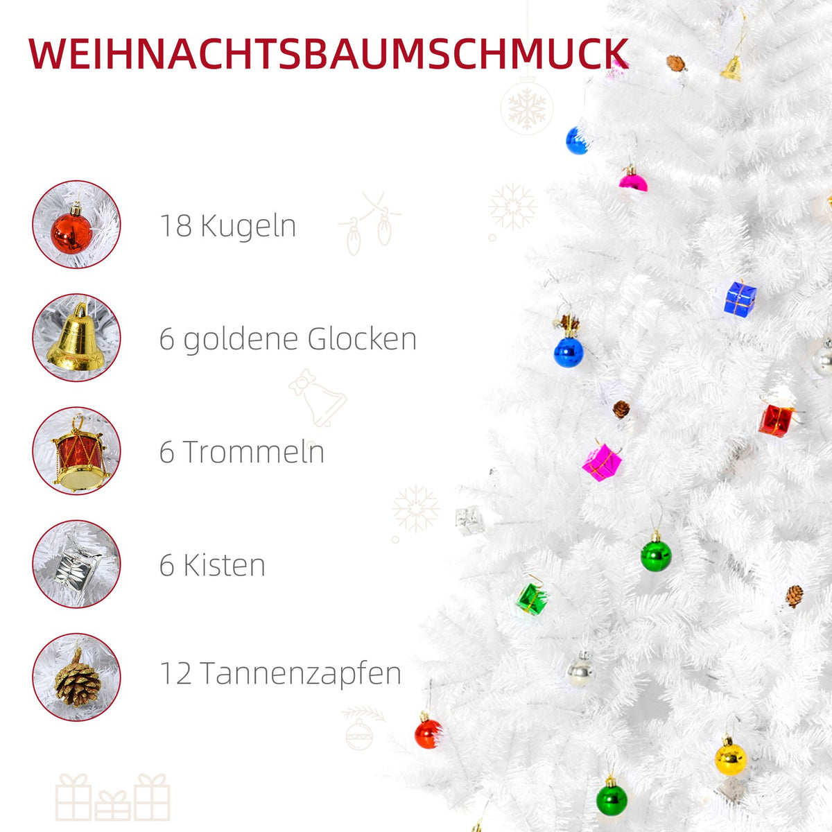 Christmas Tree Artificial Christmas Tree 180Cm With Stand Including Decoration (180Cm, White/Christmas Tree 1)