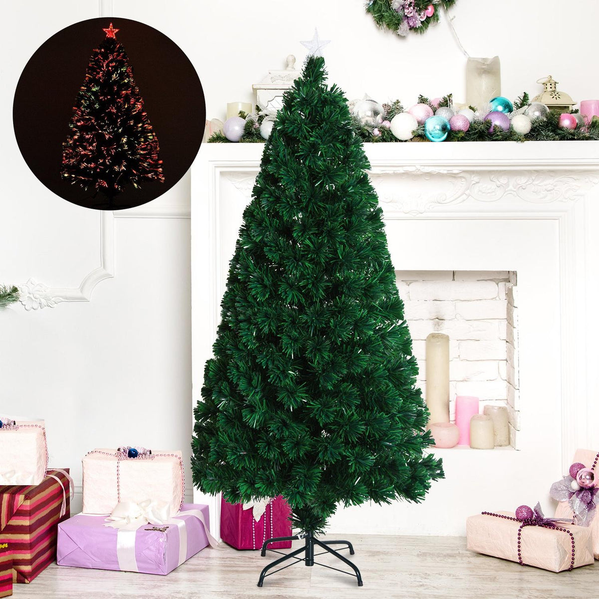 Christmas Tree Artificial Christmas Tree Fir Tree Light Fiber Led Tree With Metal Stand, Fiber Optic Color Changer, Green, 120 Cm