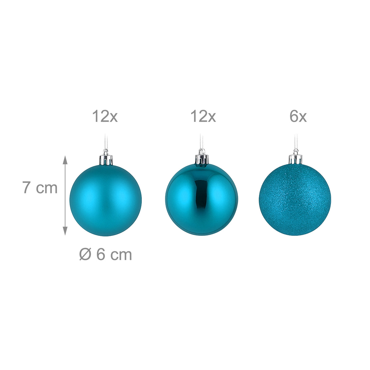 Christmas Tree Baubles Set, 30 Plastic Decorations