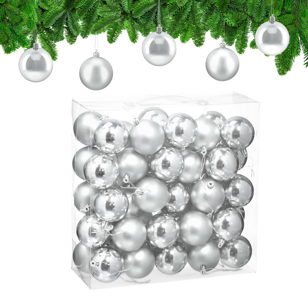 Christmas Tree Baubles Set, 50 Pieces, Matte & Glossy Finish