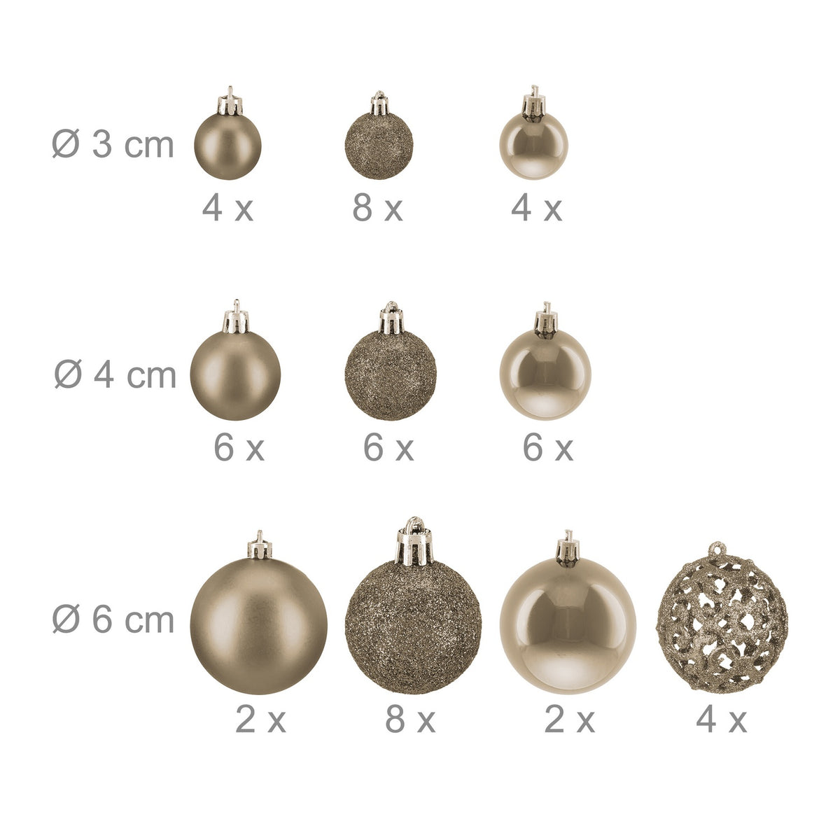 Christmas Tree Baubles Set, 50 Pieces, Mixed Finishes